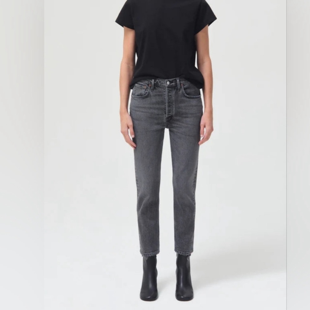 NWT Agolde Riley High Rise Straight Crop Women’s 26 Gray Black